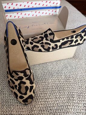 Rothy's Leopard Print Knit Slip-On Flats - Black & Tan